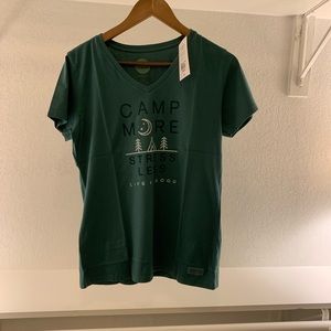 Life is Good Womens Camping Graphic T-Shirt V-Neck